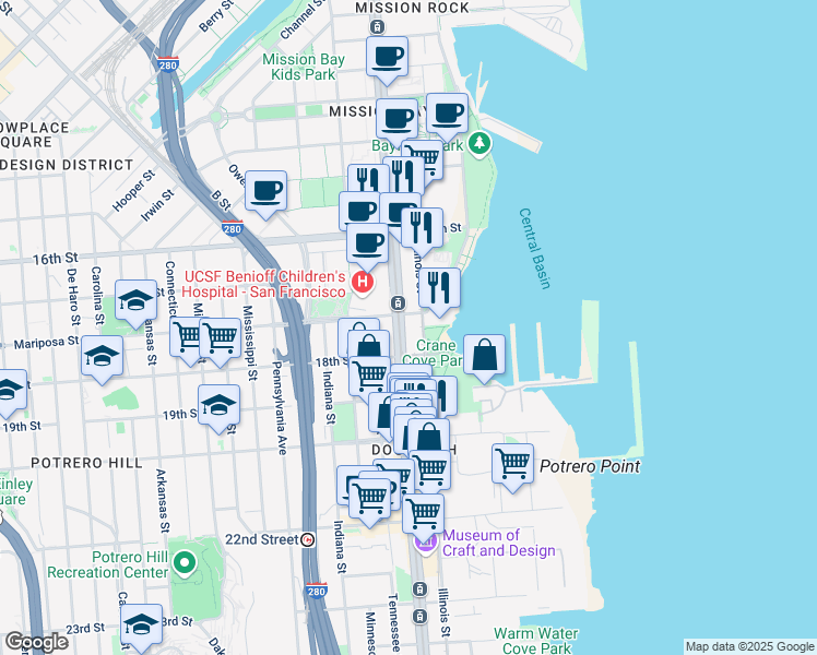 map of restaurants, bars, coffee shops, grocery stores, and more near 2011 3rd Street in San Francisco