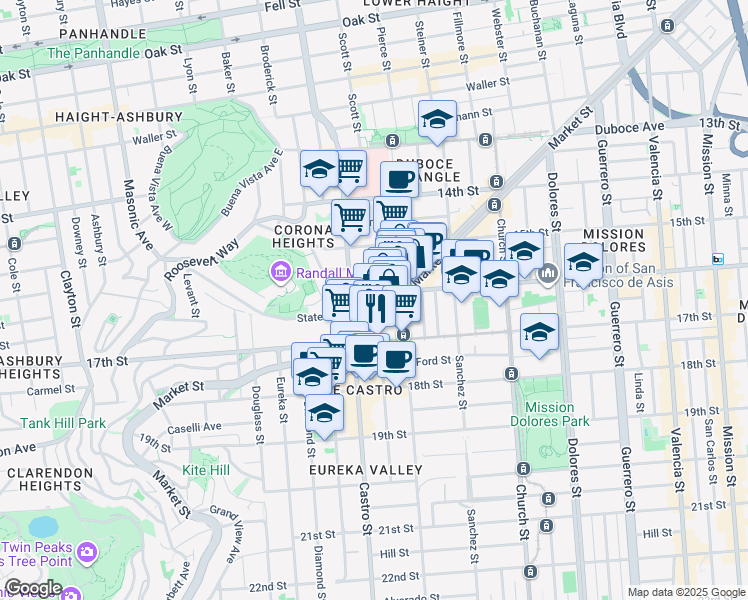 map of restaurants, bars, coffee shops, grocery stores, and more near 3651 16th Street in San Francisco