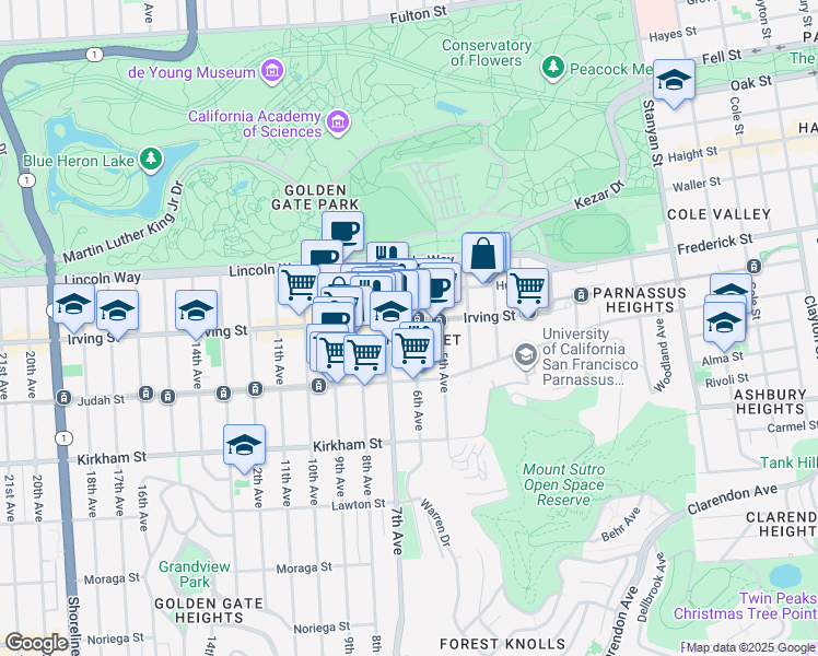 map of restaurants, bars, coffee shops, grocery stores, and more near in San Francisco