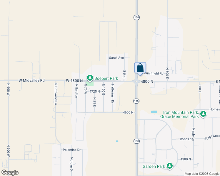 map of restaurants, bars, coffee shops, grocery stores, and more near 4760 North 100 East in Enoch