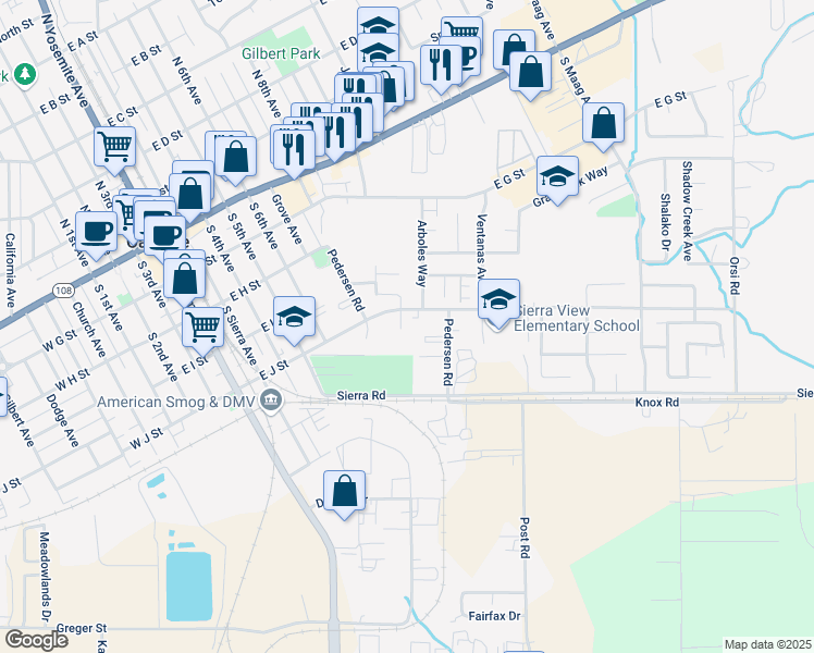 map of restaurants, bars, coffee shops, grocery stores, and more near 575 Arbor Court in Oakdale