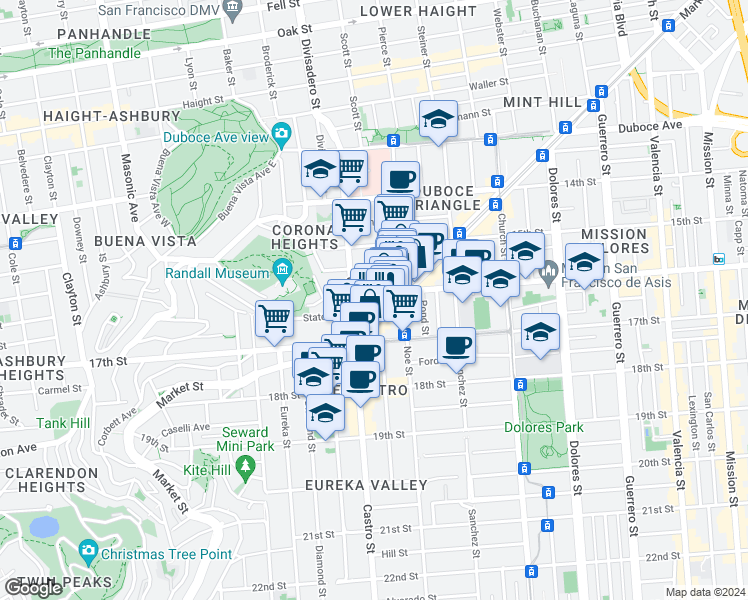 map of restaurants, bars, coffee shops, grocery stores, and more near 3651 16th Street in San Francisco