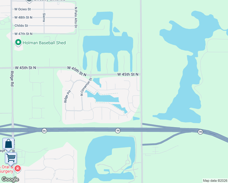 map of restaurants, bars, coffee shops, grocery stores, and more near Driftwood in Wichita