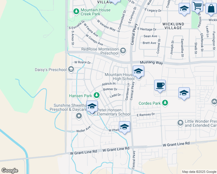 map of restaurants, bars, coffee shops, grocery stores, and more near 241 Bonner Drive in Tracy