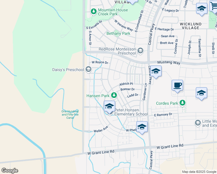 map of restaurants, bars, coffee shops, grocery stores, and more near 1120 South Jacobs Drive in Tracy