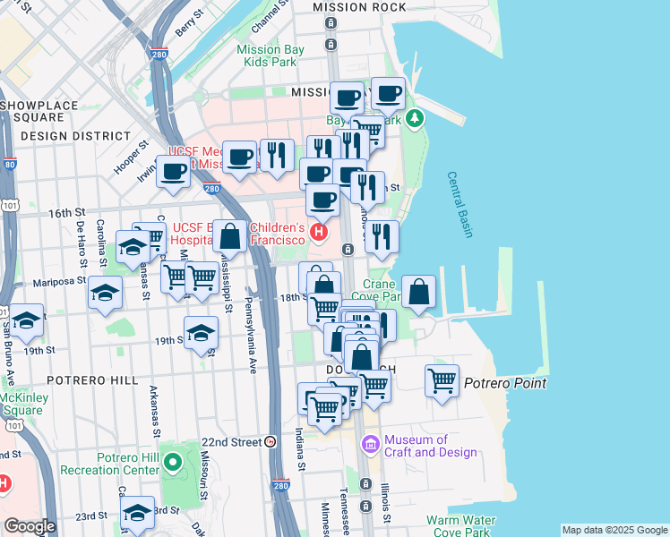 map of restaurants, bars, coffee shops, grocery stores, and more near in San Francisco