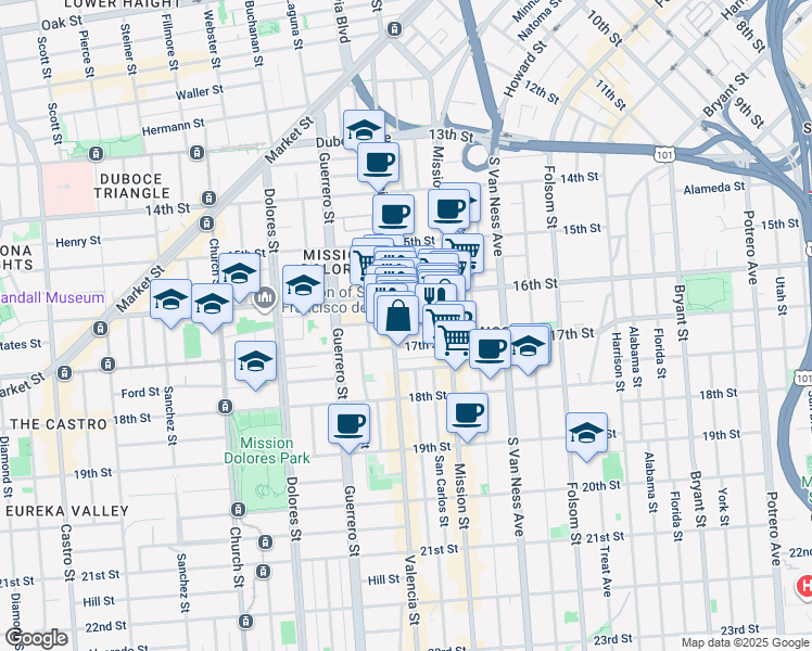 map of restaurants, bars, coffee shops, grocery stores, and more near 3083 16th Street in San Francisco