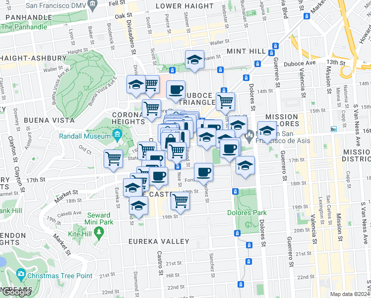 map of restaurants, bars, coffee shops, grocery stores, and more near in San Francisco
