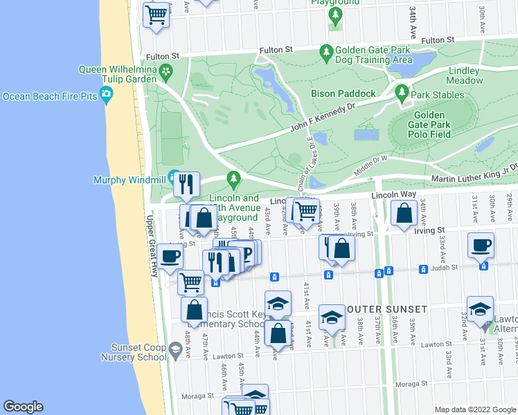 map of restaurants, bars, coffee shops, grocery stores, and more near in San Francisco