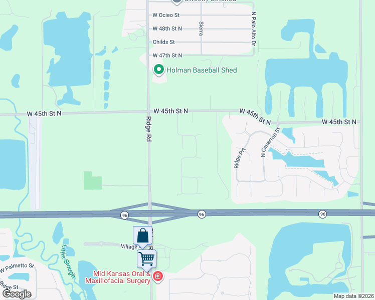 map of restaurants, bars, coffee shops, grocery stores, and more near 4330 North Ridge Road in Wichita