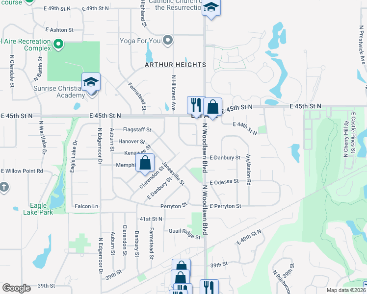 map of restaurants, bars, coffee shops, grocery stores, and more near 4501 North Hillcrest Street in Bel Aire