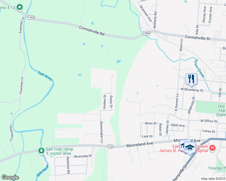 map of restaurants, bars, coffee shops, grocery stores, and more near 197 Daisy Street in Harrodsburg