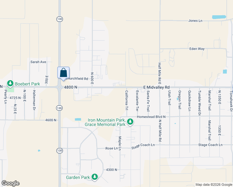 map of restaurants, bars, coffee shops, grocery stores, and more near 731 4800 North in Enoch