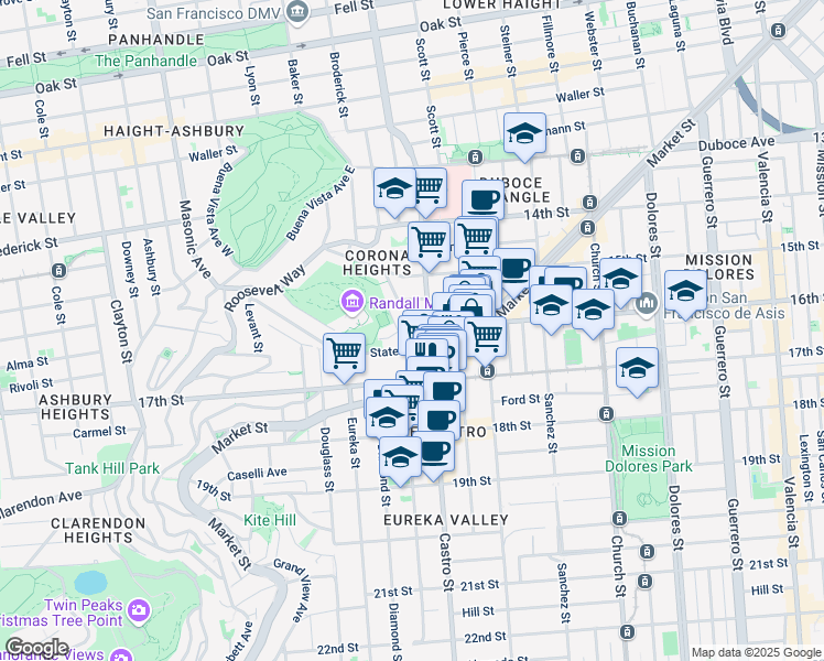 map of restaurants, bars, coffee shops, grocery stores, and more near 3721 16th Street in San Francisco