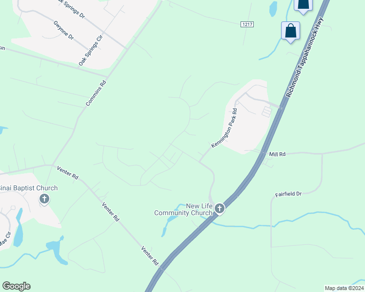 map of restaurants, bars, coffee shops, grocery stores, and more near 2206 Kennington Parkway South in Aylett