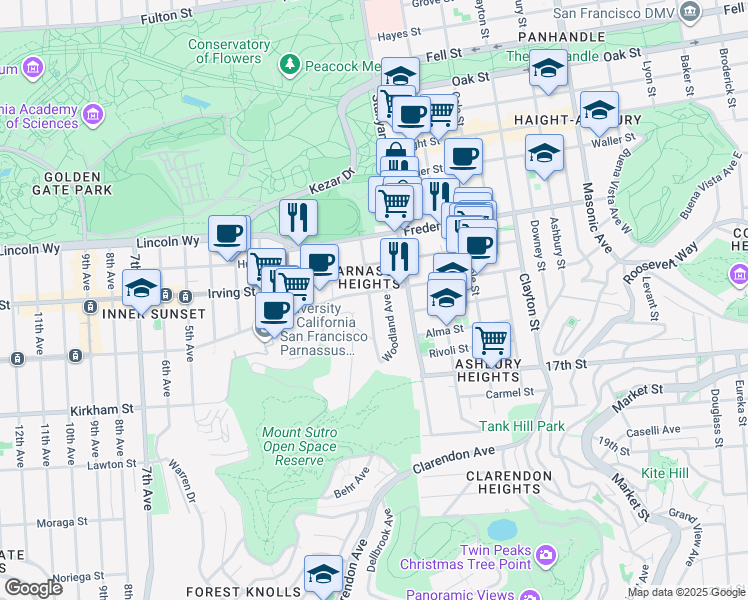map of restaurants, bars, coffee shops, grocery stores, and more near in San Francisco