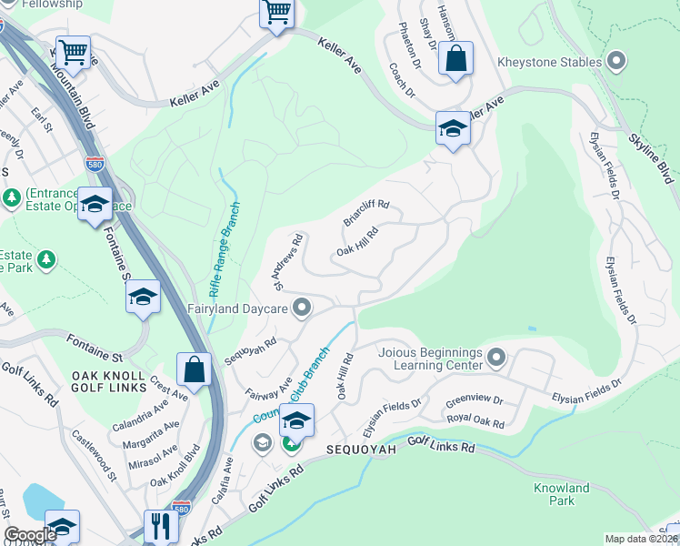 map of restaurants, bars, coffee shops, grocery stores, and more near 4566 Saint Andrews Road in Oakland