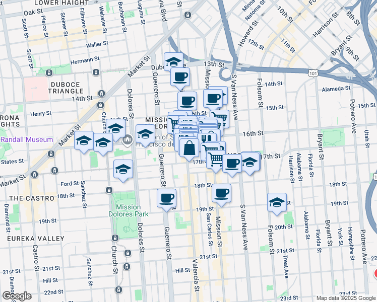map of restaurants, bars, coffee shops, grocery stores, and more near 3083 16th Street in San Francisco