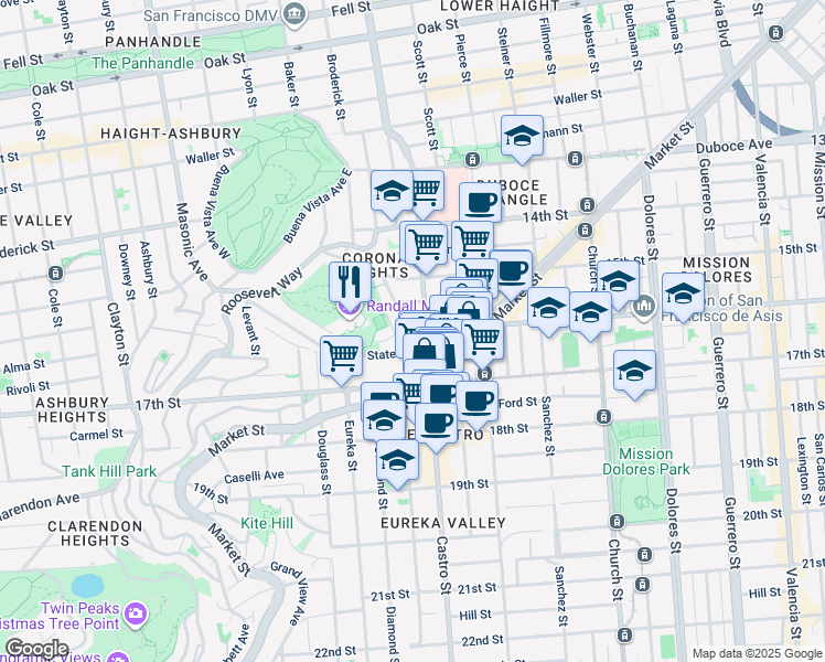 map of restaurants, bars, coffee shops, grocery stores, and more near 3721 16th Street in San Francisco