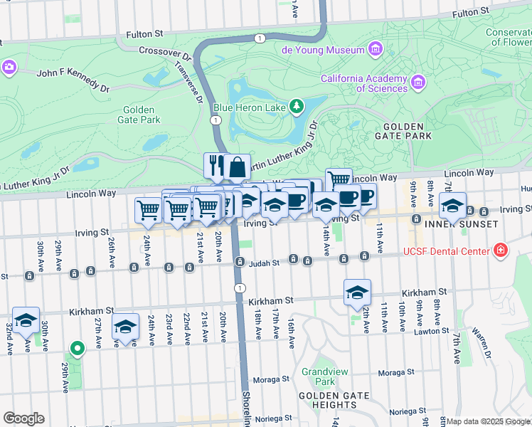 map of restaurants, bars, coffee shops, grocery stores, and more near in San Francisco