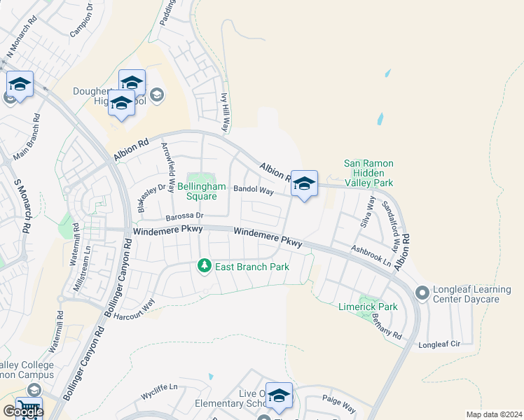 map of restaurants, bars, coffee shops, grocery stores, and more near 1542 Craiglee Way in San Ramon