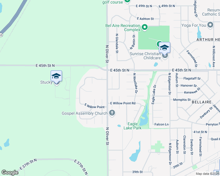 map of restaurants, bars, coffee shops, grocery stores, and more near 4433 North Oliver Street in Wichita