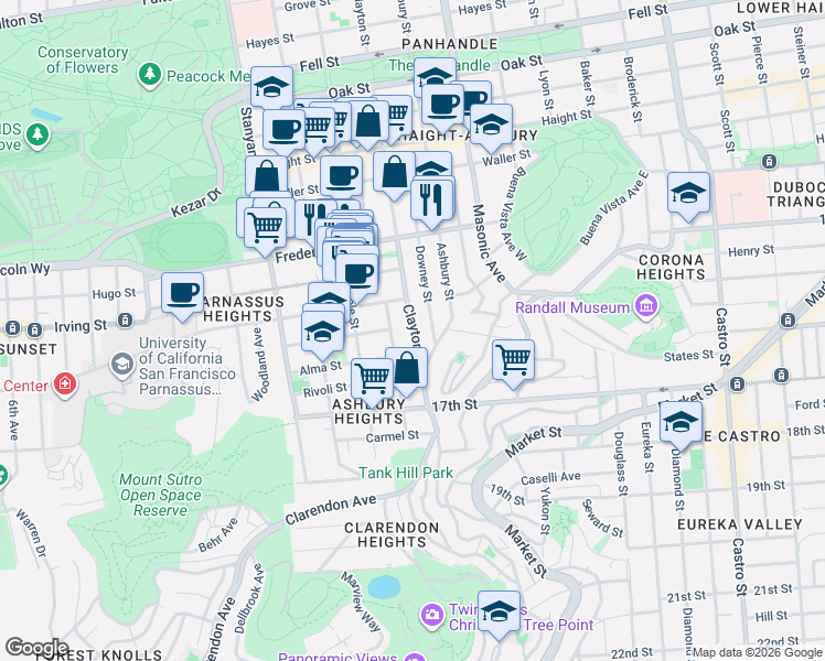map of restaurants, bars, coffee shops, grocery stores, and more near in San Francisco