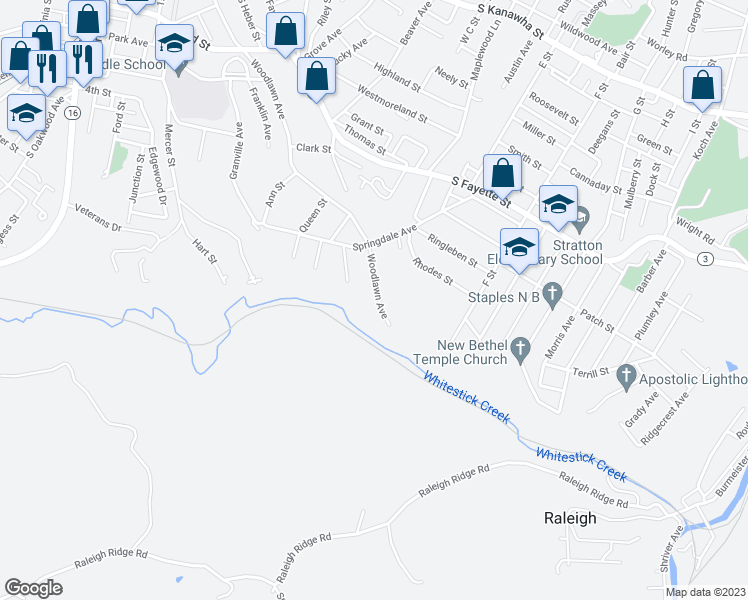 map of restaurants, bars, coffee shops, grocery stores, and more near 1024 Woodlawn Avenue in Beckley