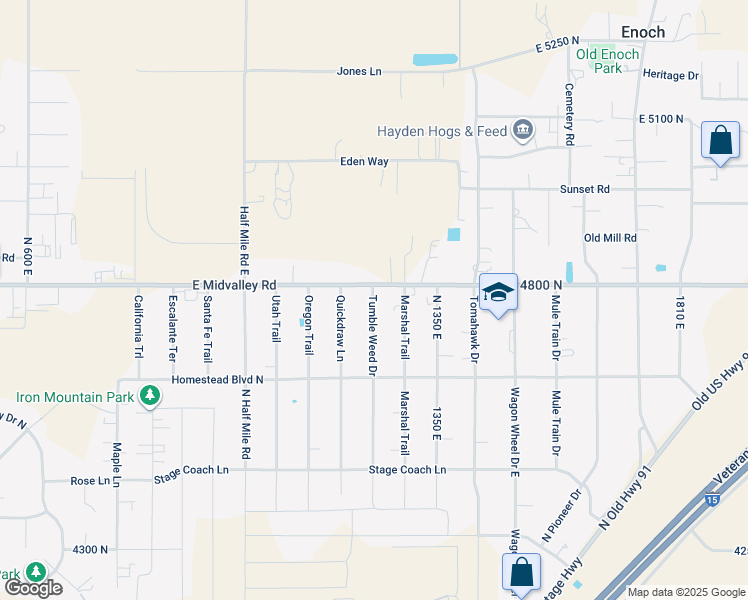 map of restaurants, bars, coffee shops, grocery stores, and more near 1010 East Midvalley Road in Enoch