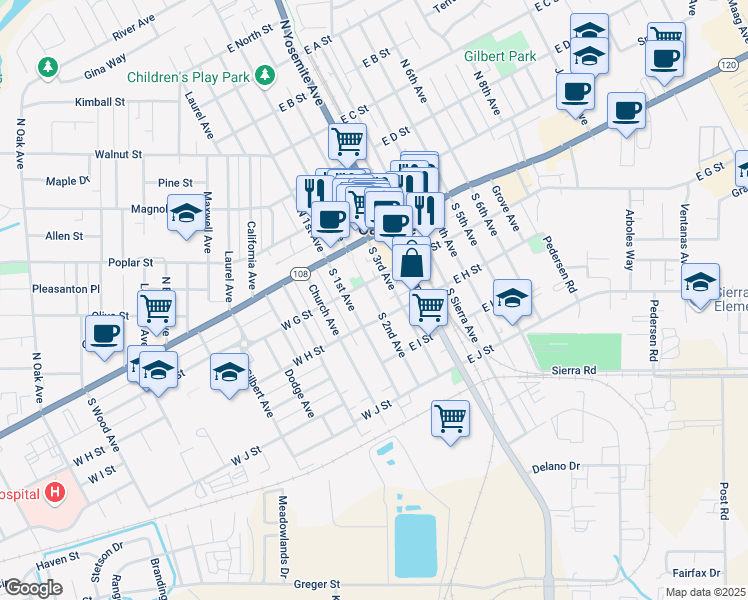 map of restaurants, bars, coffee shops, grocery stores, and more near 243 South 2nd Avenue in Oakdale