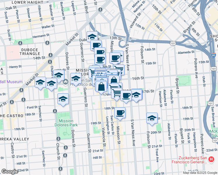 map of restaurants, bars, coffee shops, grocery stores, and more near 3083 16th Street in San Francisco