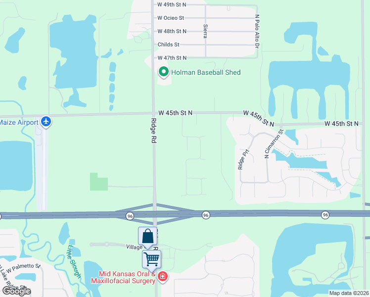 map of restaurants, bars, coffee shops, grocery stores, and more near 4330 North Ridge Road in Wichita