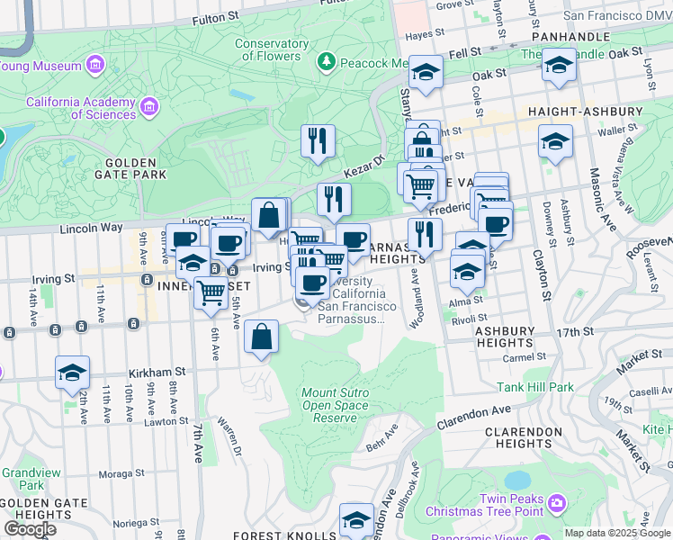 map of restaurants, bars, coffee shops, grocery stores, and more near in San Francisco