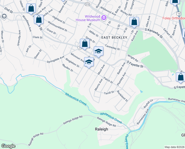 map of restaurants, bars, coffee shops, grocery stores, and more near 208 Smoot Avenue in Beckley