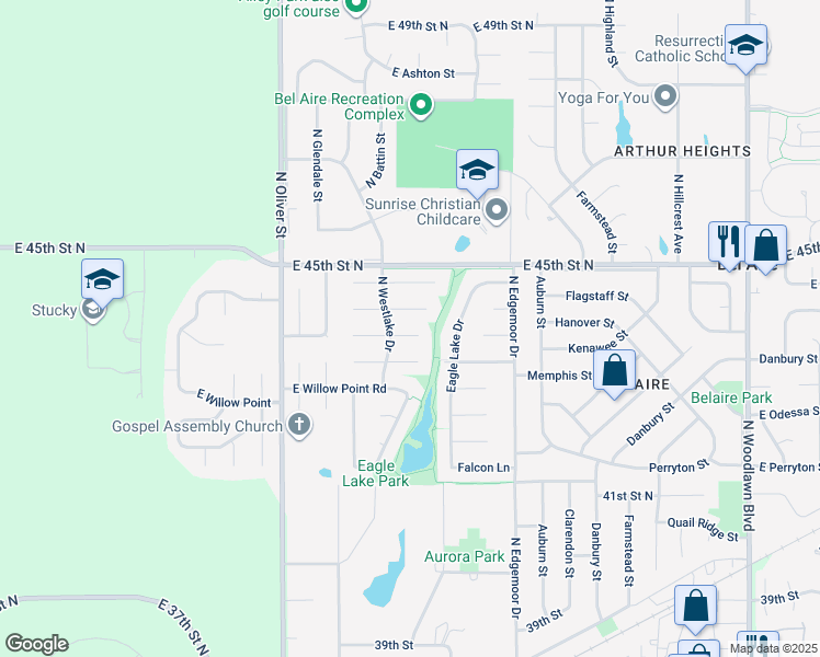 map of restaurants, bars, coffee shops, grocery stores, and more near 4470 Westlake Court in Bel Aire