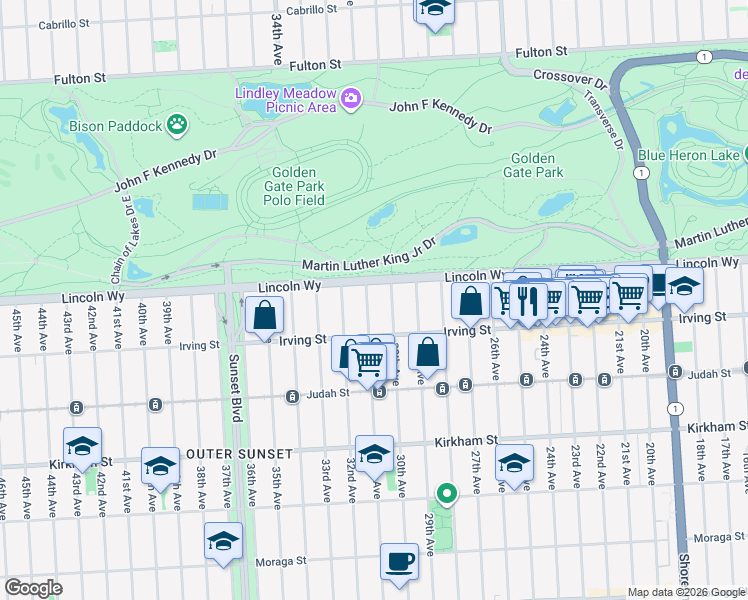 map of restaurants, bars, coffee shops, grocery stores, and more near 1244 31st Avenue in San Francisco