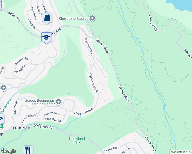 map of restaurants, bars, coffee shops, grocery stores, and more near 85 Ironwood in Oakland