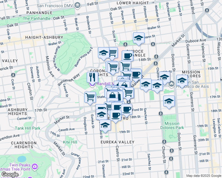 map of restaurants, bars, coffee shops, grocery stores, and more near 3721 16th Street in San Francisco