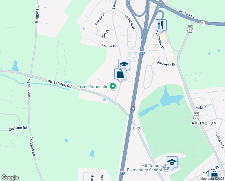 map of restaurants, bars, coffee shops, grocery stores, and more near 700 South Keeneland Drive in Richmond