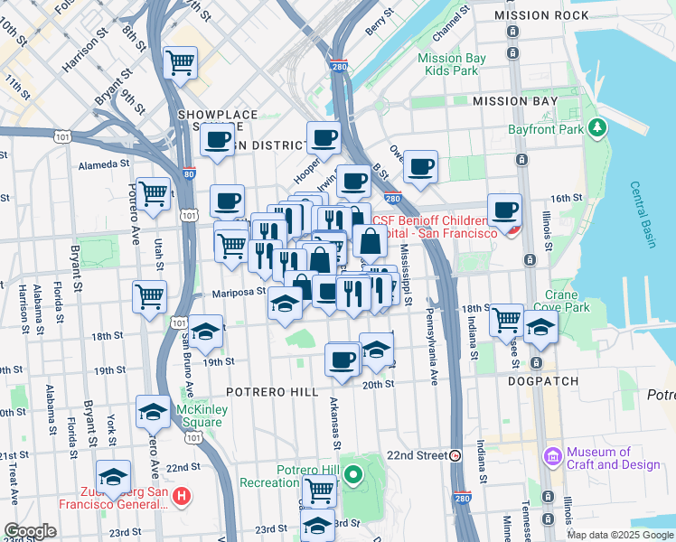 map of restaurants, bars, coffee shops, grocery stores, and more near in San Francisco