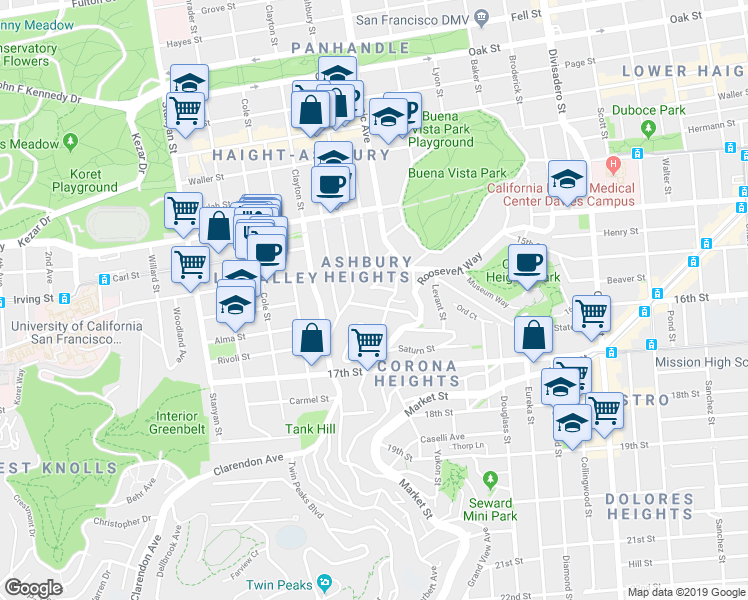 map of restaurants, bars, coffee shops, grocery stores, and more near in San Francisco