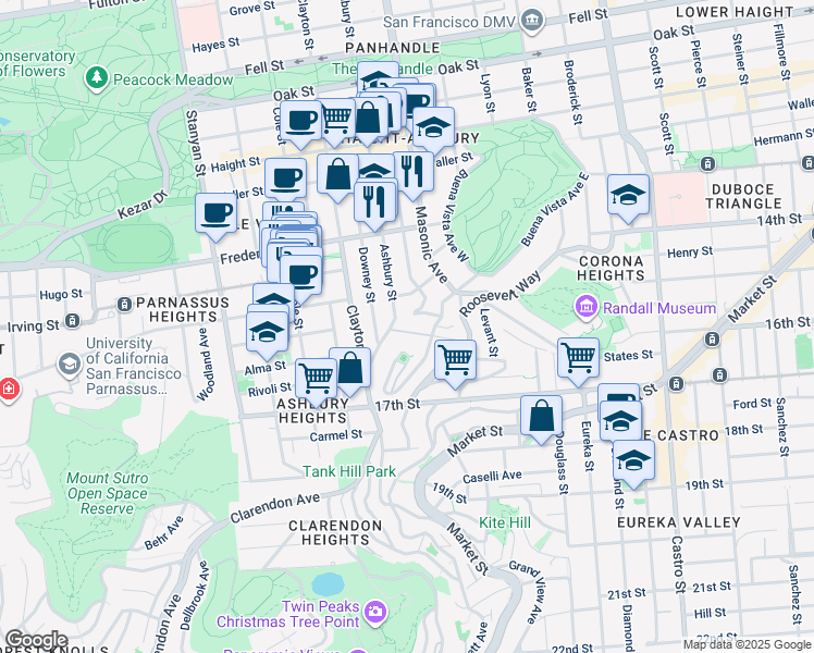 map of restaurants, bars, coffee shops, grocery stores, and more near in San Francisco