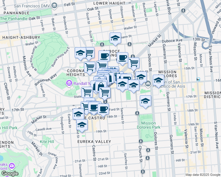 map of restaurants, bars, coffee shops, grocery stores, and more near 16th Street in San Francisco