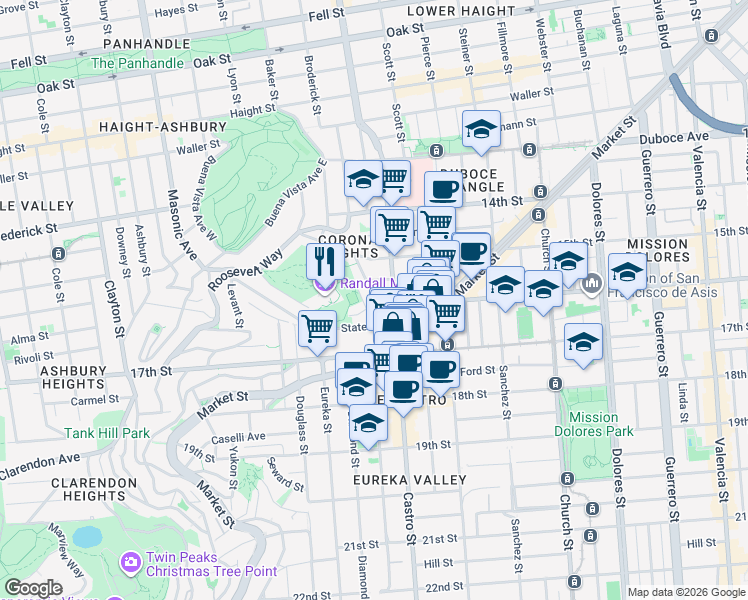 map of restaurants, bars, coffee shops, grocery stores, and more near 3744 16th Street in San Francisco