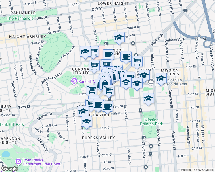 map of restaurants, bars, coffee shops, grocery stores, and more near in San Francisco
