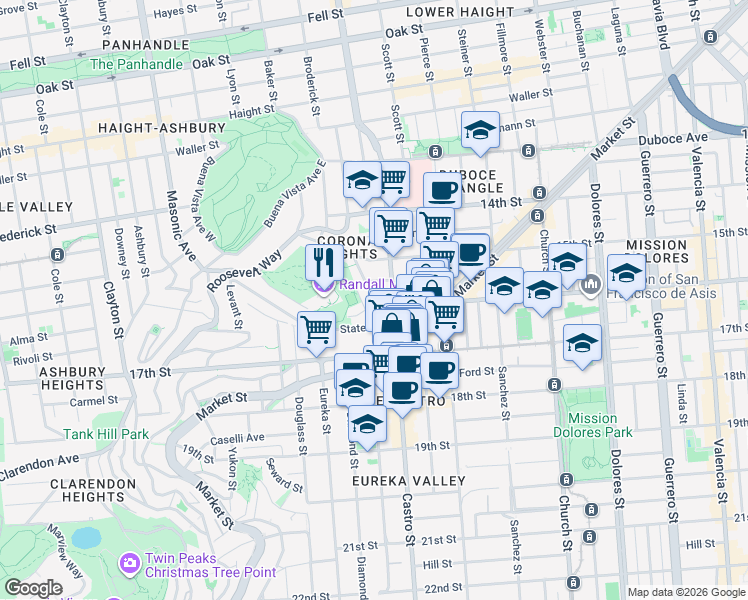 map of restaurants, bars, coffee shops, grocery stores, and more near 3721 16th Street in San Francisco