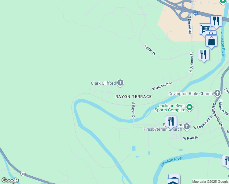 map of restaurants, bars, coffee shops, grocery stores, and more near 1416 West Jackson Street in Covington