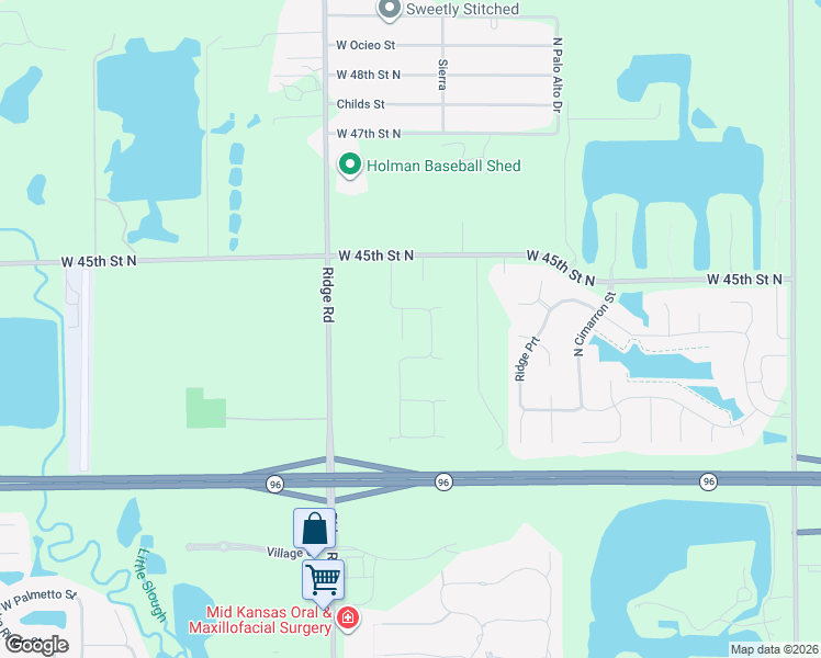 map of restaurants, bars, coffee shops, grocery stores, and more near 4330 North Ridge Road in Wichita