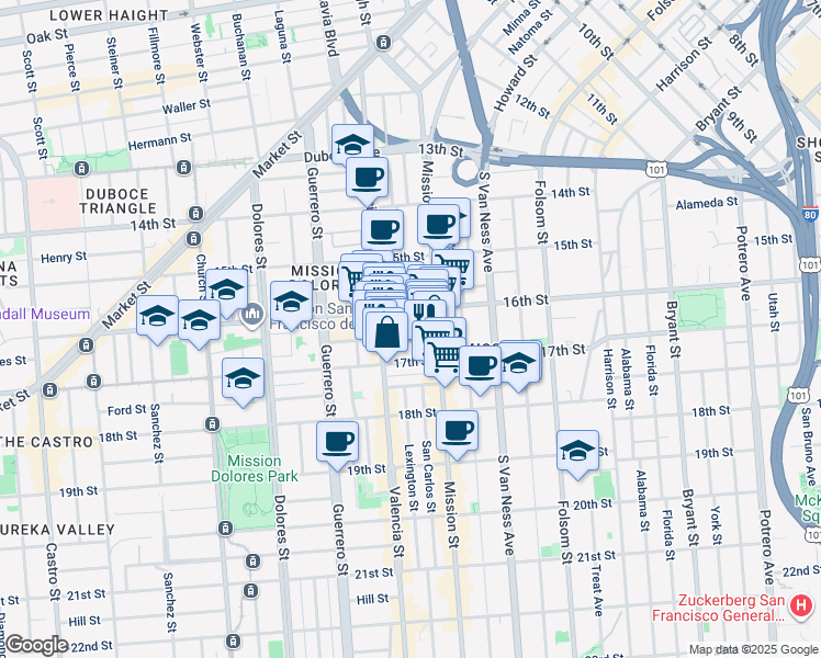 map of restaurants, bars, coffee shops, grocery stores, and more near 3083 16th Street in San Francisco