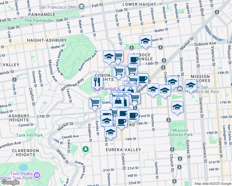 map of restaurants, bars, coffee shops, grocery stores, and more near 3721 16th Street in San Francisco